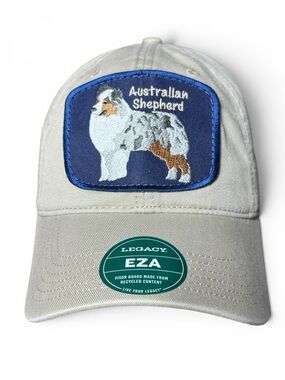 Legacy EZA Australia Shepherd Dog Patch Hat Khaki Strap Back Unisex P&P Co NWT